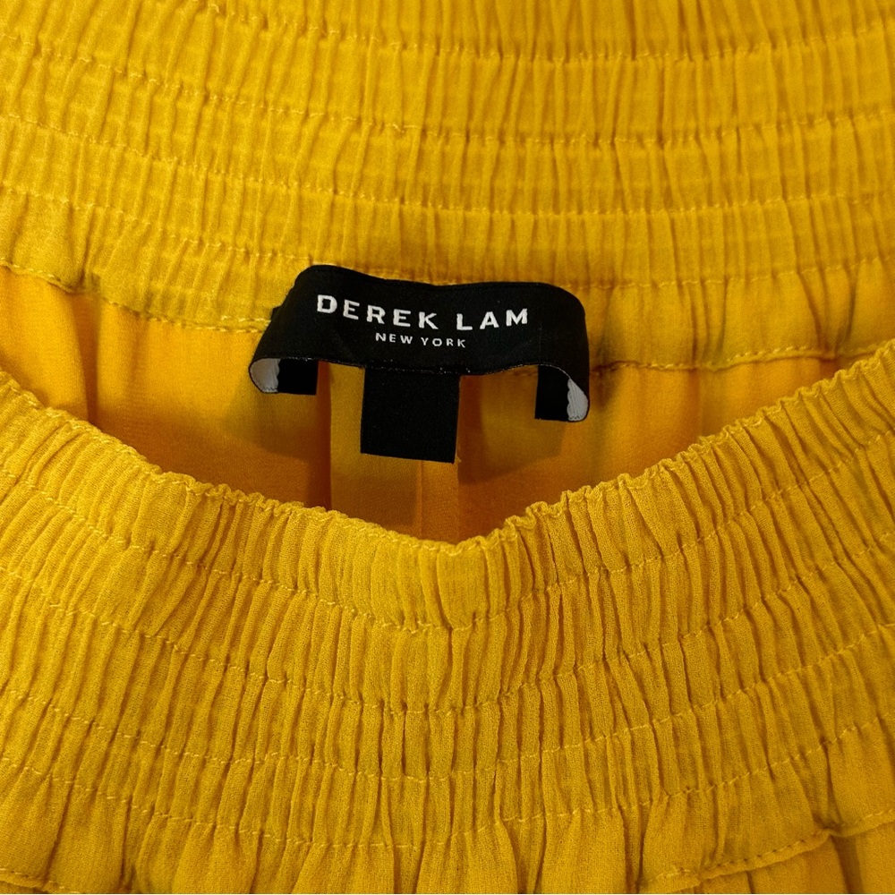 Derek Lam Yellow Silk Georgette Off the Shoulder Belted Dress Size 4 - Picture 6 of 10